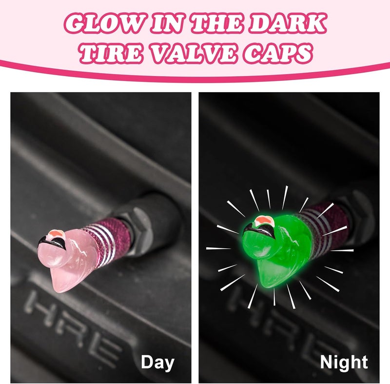 Rislobx 4Pcs Tire Valve Stem Cap Cover for Car SUV Truck, Valve Cover with Funny Duck Sunglasses, Decorative Tire Valve Caps Wheel Accessories (Pink Sunglasses Duck) - Image 2